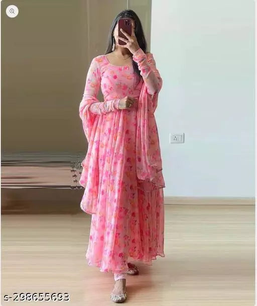 WOMEN PRINTED GOWN WITH DUPTTA