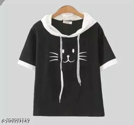 Women Color Block HALF Sleeve Designer hooded casual wear Top for women and Girls