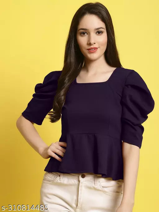 Women Square Neck Puff Sleeves Peplum Top (Women Top | Women Tops | Top)