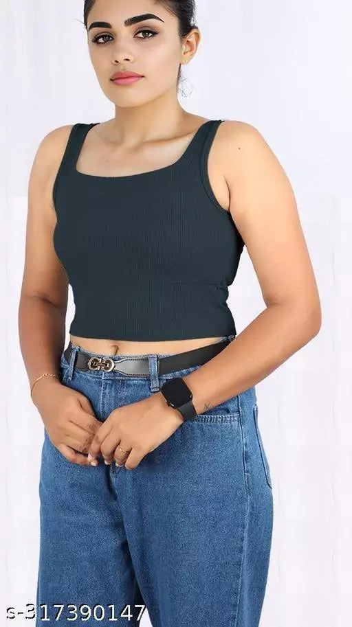 Women's Solid Cotton Rib Knit Crop Tank Top