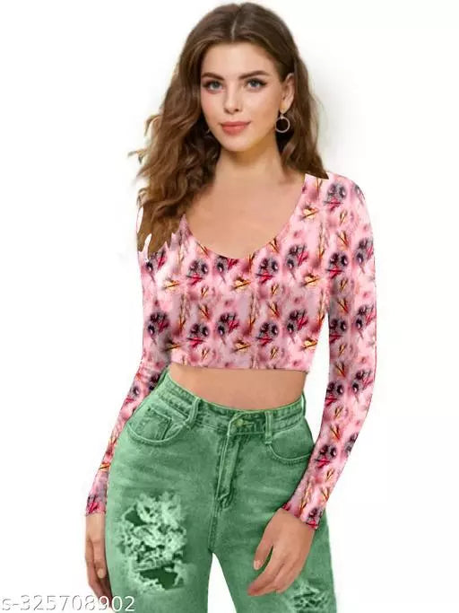 Western Printed V_ Neck Crop Top