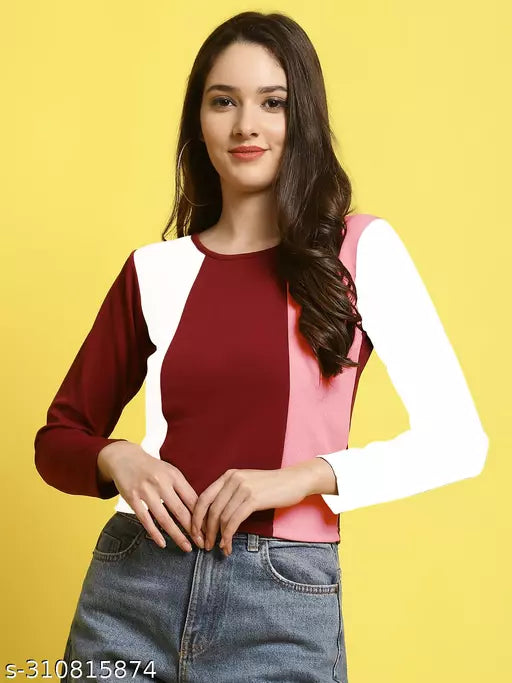 Casual Regular Sleeves Color Block Women Multicolor Top (Women Top | Women Tops | Top | Tops)