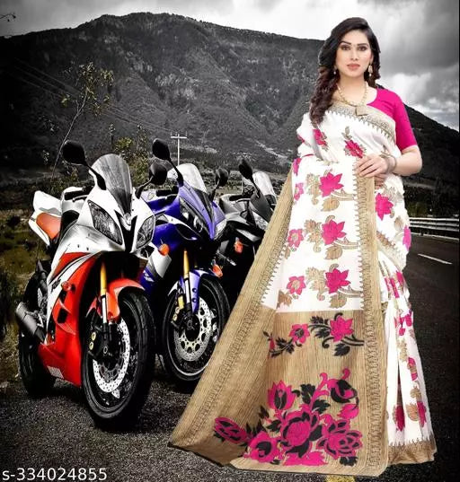 LIGHT WEIGHT BEAUTIFUL DESIGN COTTON BLEND -ART SILK MIX MATERIAL) SAREE WITH UNSTICHED BLOUSE