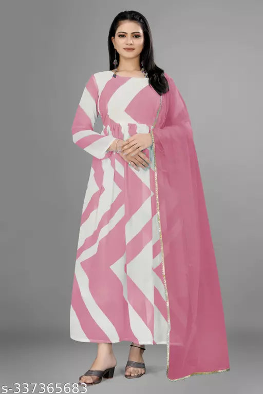 QVAZOR Stylish Fancy Trendy Printed Georgette Gown For Women For Party Wedding Festival Functions