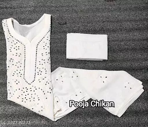 Chikankari embroidered mirror work gala booty chiffon kurti with cotton inner.