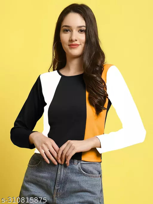 Casual Regular Sleeves Color Block Women Multicolor Top (Women Top | Women Tops | Top | Tops)