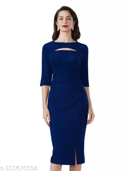 Half Sleeve One Piece Nevy Blue Dress For Woman