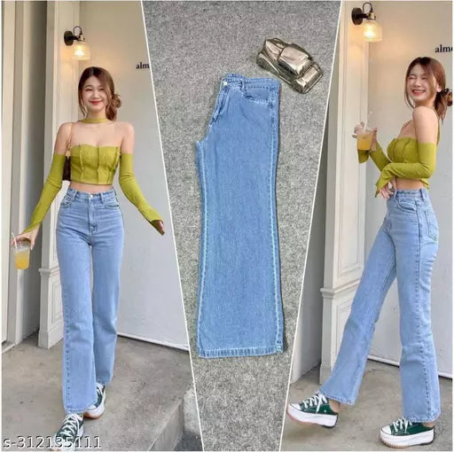 SAANU'S FASHION - STYLISH WIDE LEG DENIM JEANS FOR GIRLS & WOMEN