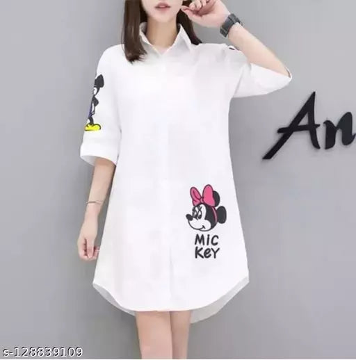Knee Length Micky Printed Women Shirt