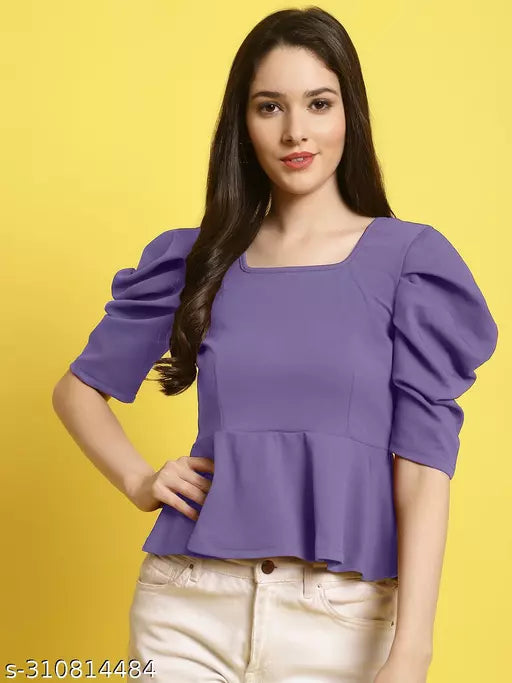 Women Square Neck Puff Sleeves Peplum Top (Women Top | Women Tops | Top)