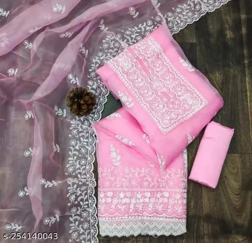 LATEST NEW ARRIVAL ORGANZA SUIT WITH EMBROIDERED DOUBLE  MULTI WORK DRESS MATERIAL SUIT FOR WOMEN