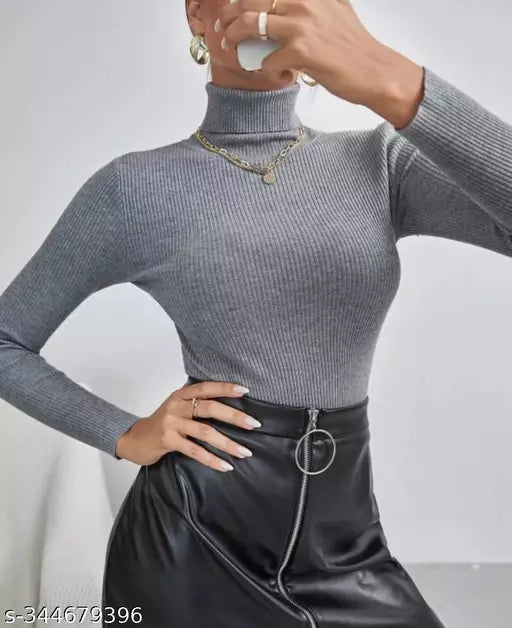 Jkp Collection Women's & Girl's Casual Top For Stylish Lycra Fabric Full Sleeve Solid pattern Perfact Top In Color Grey