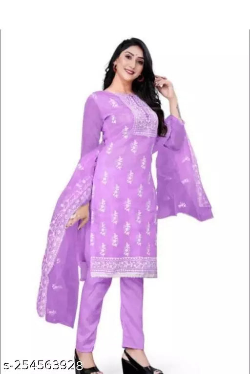 WOMEN'S FLORAL RAMA COLOUR NEW ARRIVAL ORGANZA SUIT WITH EMBROIDERED DOUBLE  MULTI WORK DRESS MATERIAL SUIT
