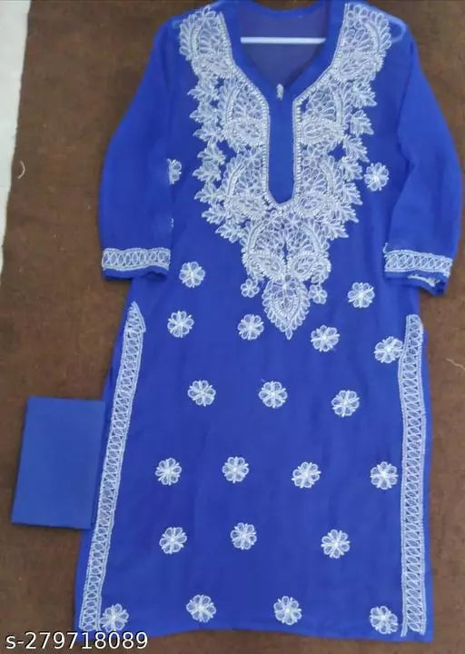 CHIKANKARI CHIFFON KURTI WITH INNER