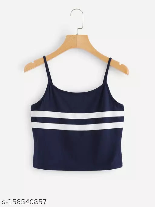 Vivient Navy Blue White Striped Shoulder Strap Top For Women And Girls