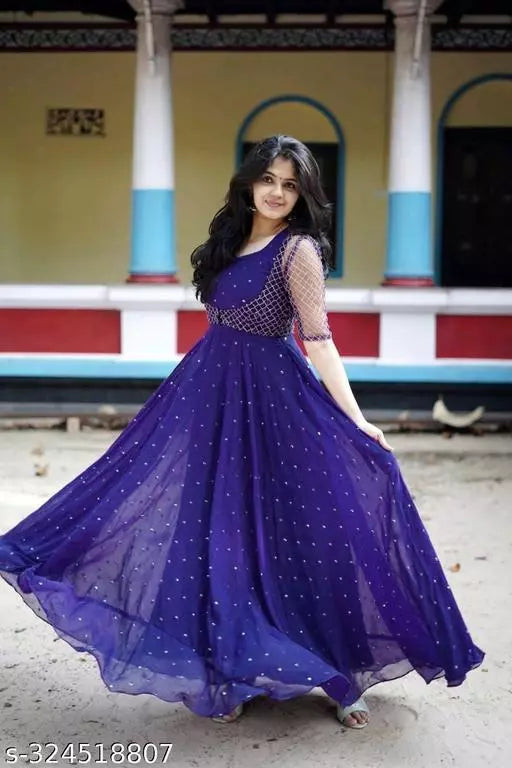 Exquisite Georgette Gown with Jacket for ladies - A Stylish Maxi Dress  long frock for Women  Ideal for Weddings  Formal Events  Parties  Ceremonies  Photo Shoots  Performing Arts  and Anniversary Celebrations