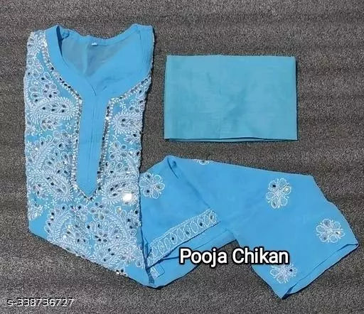 Chikankari embroidered mirror work gala booty chiffon kurti with cotton inner.