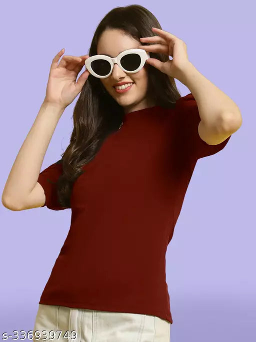 Casual Regular Sleeves Solid Women Maroon Top (Women Top | Women Tops | Top)