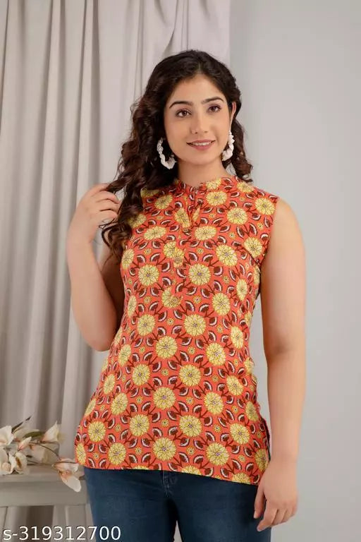Mialo fashion short sleeveless kurti for women.