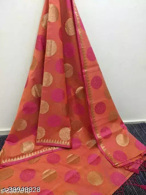 Banarasi Cotton Silk Peach Jacquard Saree With Blouse