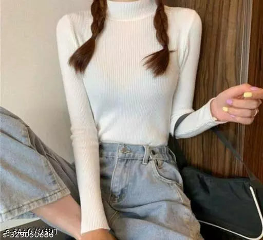 Jkp Collection Women's & Girl's Casual Top For Stylish Lycra Fabric Full Sleeve Solid pattern Perfact Top In Color White