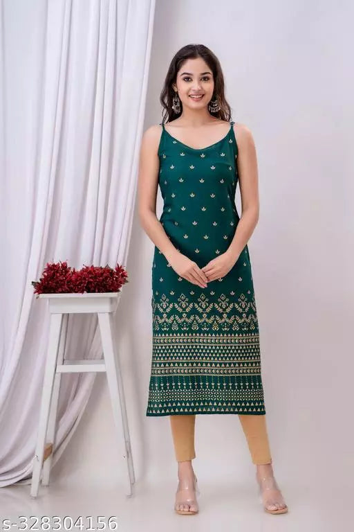 Women's Floral Printed Straight Fit Sleeveless Kurti/Kurta/Straight Kurti  For Women/Girls/Stylish Women Kurti