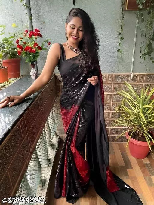 NEW LAUNCHING SUPER HIT RED DESIGNER SEQUANCE Georgette  SAREES BY KRADDLE