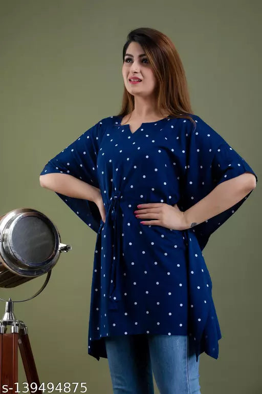 Stylish Rayon Printed Black Croos women Kaftan Top