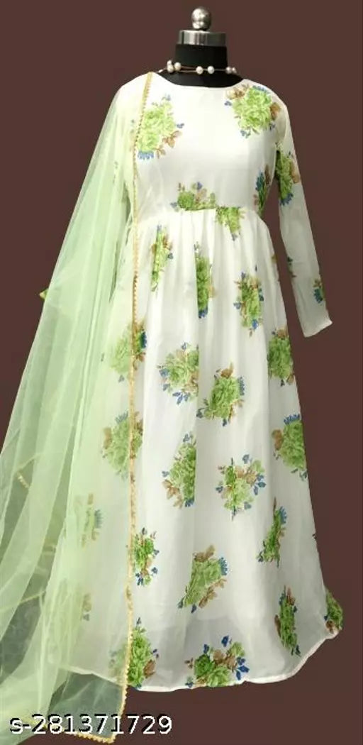 QVAZOR Stylish Fancy Trendy Printed Georgette Gown For Women For Party Wedding Festival Functions