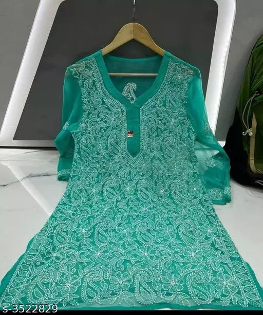 Women's Chikankari Chiffon Kurti