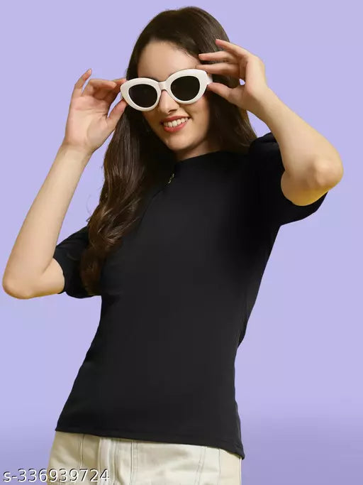 Casual Regular Sleeves Solid Women Black Top (Women Top | Women Tops | Top)