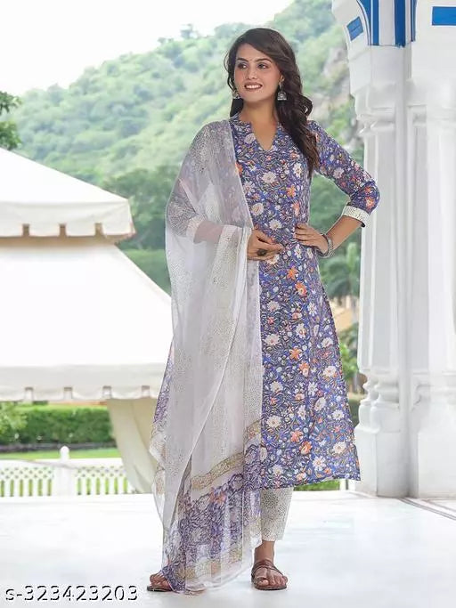 Anni Designer Women's Blue Ethnic Motifs Printed Kurta with Trouser & Dupatta