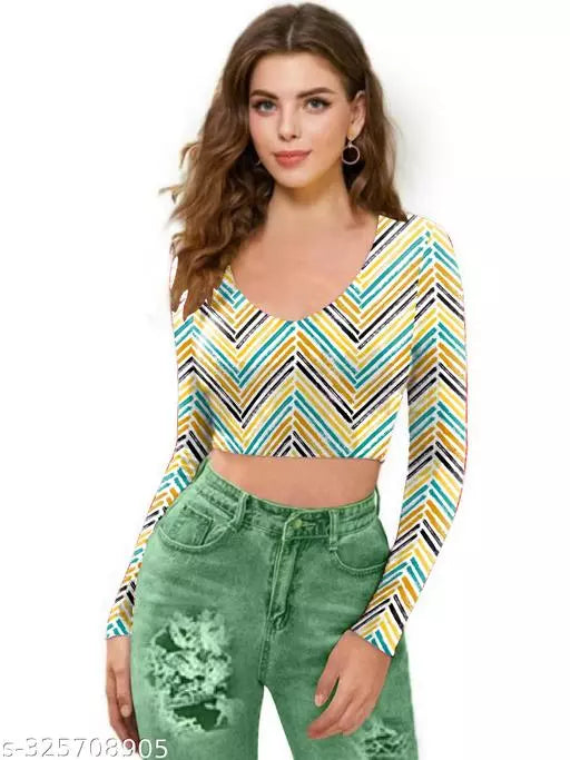 Western Printed V_ Neck Crop Top