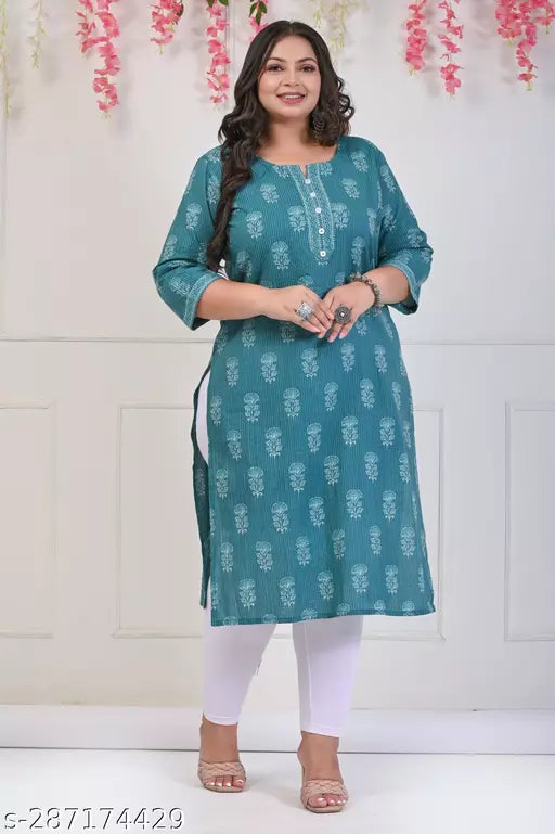 Swasti Plus Size  Women Printed  Floral Print Pure Cotton Straight Kurta