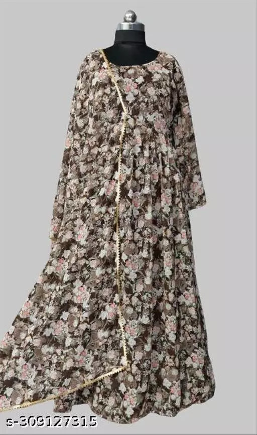 QVAZOR Stylish Fancy Trendy Printed Georgette Gown For Women For Party Wedding Festival Functions