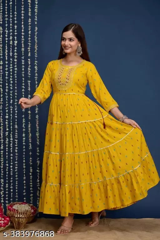 Women's Rayon Embroidery With Printed Gown