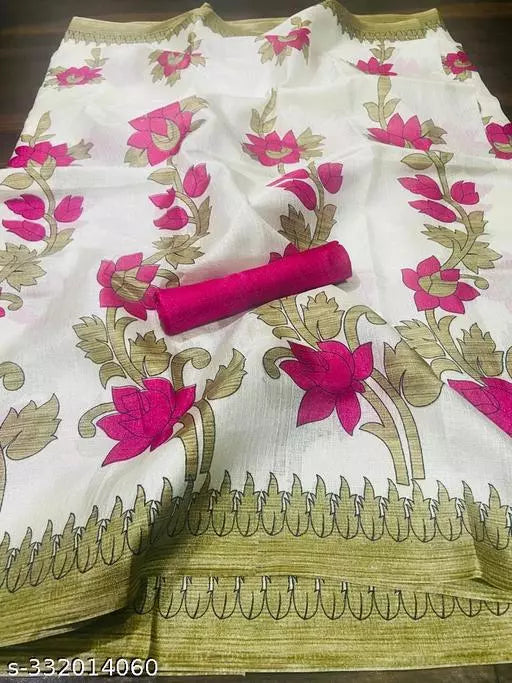 LIGHT WEIGHT FLORAL PRINTED KHADI SILK BLENDED SAREE