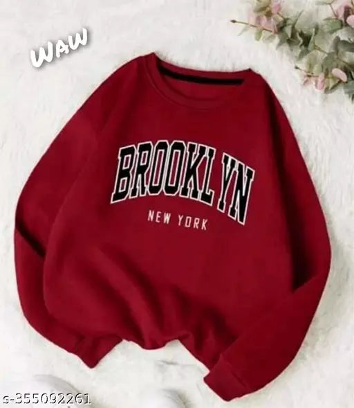 JKP COLLECTION  Unisex Maroon  Brooklyn  Printed Fabric Fleece For Outdoor & Indoor Sweatshirt