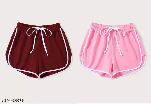 Vivient Women Maroon and Pink Shorts Combo