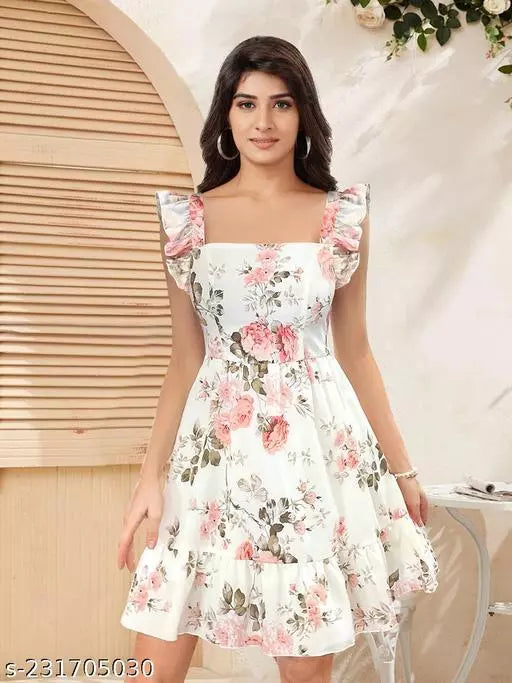 DHUNKI WOMEN'S FLOWER PRINTED DRESS