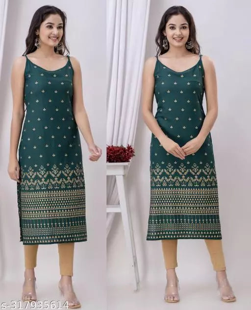 Women's Floral Printed Straight Fit Sleeveless Kurti/Kurta casual Kurtis for Women
