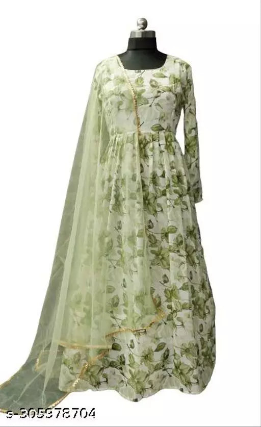 QVAZOR Stylish Fancy Trendy Printed Georgette Gown For Women For Party Wedding Festival Functions