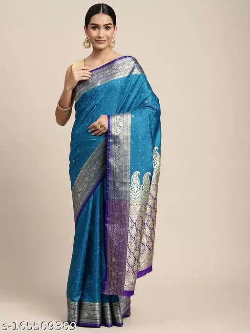 Banarasi Satin Silk Stone Work Saree With Heavy Pallu
