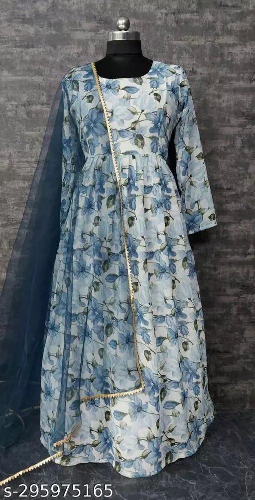 QVAZOR Stylish Fancy Trendy Printed Georgette Gown For Women For Party Wedding Festival Functions