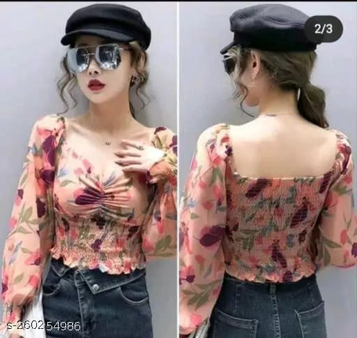 Crepe Trendy Crop Top For Girls Womens