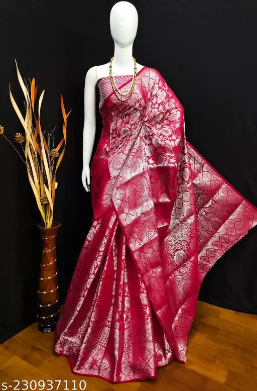 Morpich Fashion Maroon Banarasi Silk Silver Zari Saree