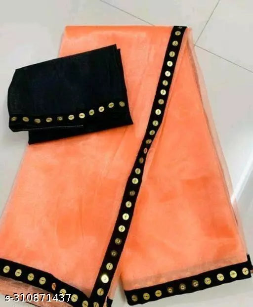 Abhisarika Drishya Net Peach saree with all over fancy moti lace with unstich blouse