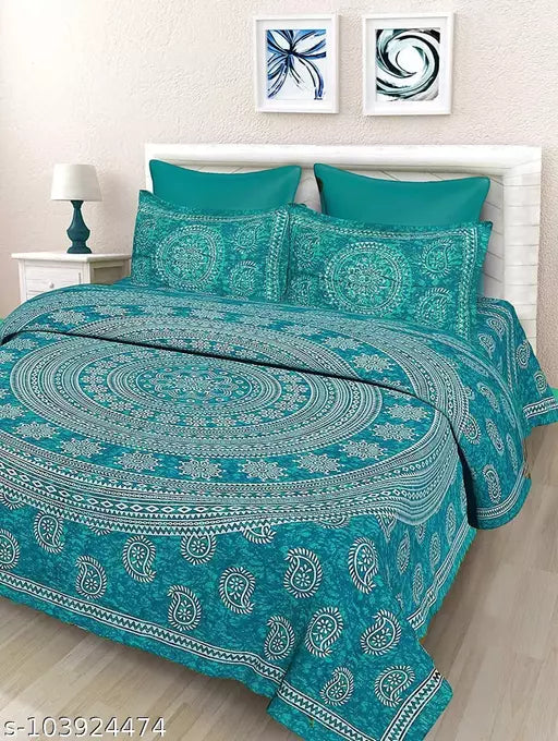 Double Pure Cotton Bedsheet With 2 Pillow Covers