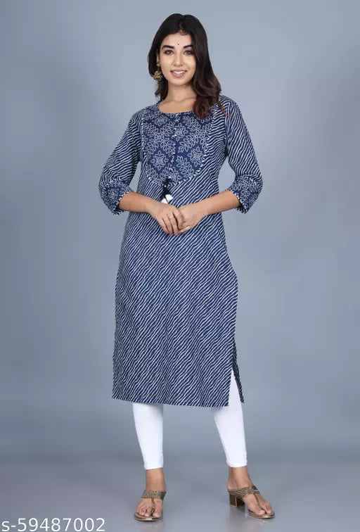 Swasti  Women Printed Pure Cotton Straight Kurta  (Dark Blue)