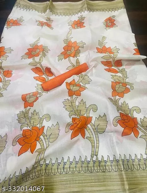 LIGHT WEIGHT FLORAL PRINTED KHADI SILK BLENDED SAREE